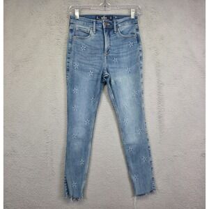 Hollister Jeans Juniors 1 Blue Curvy High Rise Crop Super Skinny Celestial Stars